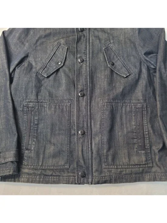 Converse One Star Men's Hooded Full Zip Button Black Denim Jacket Size L - Picture 6 of 14